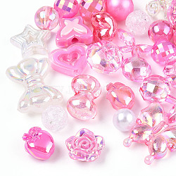 Acrylic Beads, Mixed Shapes, Hot Pink, 7~36.5x7~36.5x5.5~36.5mm, Hole: 1.8~4.5mm, about 299Pcs/500G(MACR-M040-01F)