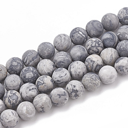 Natural Map Stone/Picasso Stone/Picasso Jasper Beads Strands, Frosted, Round, 8mm, Hole: 1mm, about 47pcs/strand, 15.5 inch(X-G-T106-222)