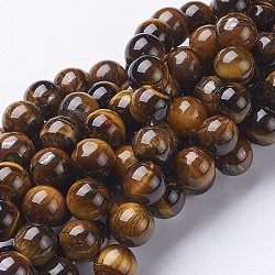 Gemstone Beads Strands, Round, Tiger Eye, about 10mm in diameter, hole: 1mm, 36~38pcs/strand, 15 inch(X-GSR10mmC014)