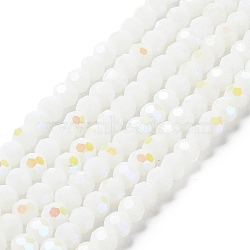 Opaque Glass Beads Strands, Faceted, Round, White, 6x5.5mm, Hole: 0.9mm, about 94~97pcs/strand, 21.06~21.18''(53.5~53.8cm)(EGLA-A035-P6mm-L01)