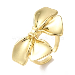 Bowknot Brass Open Cuff Rings for Women, Real 18K Gold Plated, Bowknot: 20x31.5mm, Adjustable(RJEW-C098-12G)