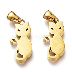Ion Plating(IP) 304 Stainless Steel Pendants, Manual Polishing, Cat, Golden, 22x10.5x3mm, Hole: 6x2.5mm(STAS-Z006-09G)