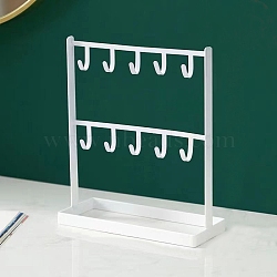 Iron Jewelry Display Rack, with Jewelry Tray, For Hanging Necklaces Earrings Bracelets, White, 7.5x20x24cm(PW-WG52969-03)