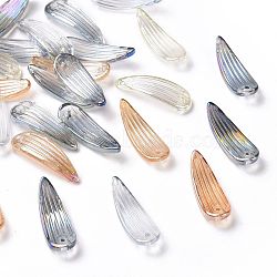 Electroplate Glass Pendants, Petaline, Mixed Color, 26x9x2.5mm, Hole: 1.4mm(EGLA-T014-10)