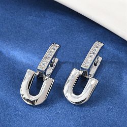 Brass Clear Cubic Zirconia U-Shaped Hoop Earrings, Platinum, 21x12x9.5mm(EJEW-Q016-20P)