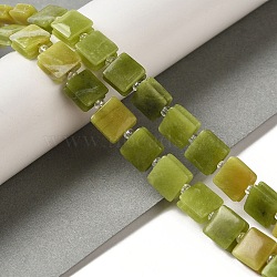 Natural TaiWan Jade Beads Strands, Square, with Seed Beads, 10~10.5x10~10.5x5~5.5mm, Hole: 1.6mm, about 32pcs/strand, 15.16~15.35 inch(38.5~39cm)(G-L596-A10-01)