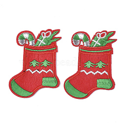 Computerized Embroidery Cloth Iron On Patches, Costume Accessories, Appliques, Christmas Stocking, Red, 79x58x1.5mm(FIND-T030-033)
