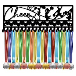 Iron Medal Holder Frame, 20 Hooks Medals Display Hanger Rack, with Screws, Black, Cheerleader, Human, 150x400mm, Hole: 5mm(ODIS-WH0028-114)