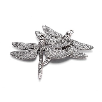 Tibetan Style Alloy Big Pendants, Dragonfly, Lead Free & Nickel Free & Cadmium Free, Thailand Sterling Silver Plated, 63.5x72x5.5mm, Hole: 3.5mm