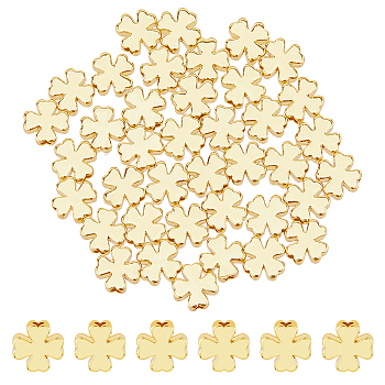 40Pcs Brass Beads, Long-Lasting Plated, Clover, Real 18K Gold Plated, 8x8x3mm, Hole: 1.4mm