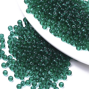Transparent Glass Beads, Round, Teal, 4x3mm, Hole: 1mm, about 4500pcs/bag