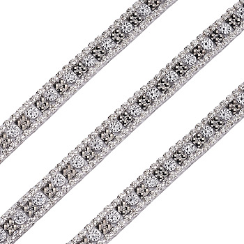 Beadthoven Hotfix with Two Rows Rhinestone, Hot Melt Adhesive on the Back, Costume Accessories, Rectangle, Crystal, 9mm