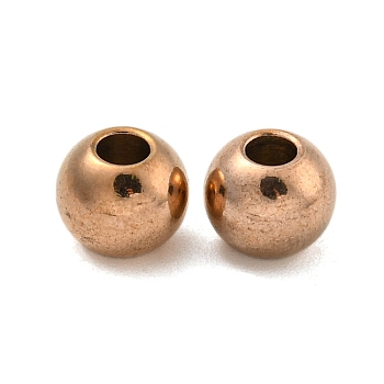 Round Ion Plating(IP) 202 Stainless Steel Beads, Rose Gold, 8x6.5mm, Hole: 3.5mm