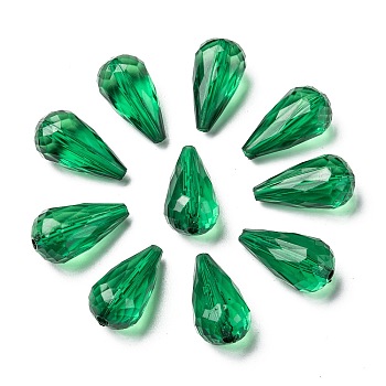 Transparent Acrylic Beads, Faceted, teardrop, Dark Green, 21x11mm, Hole: 2mm