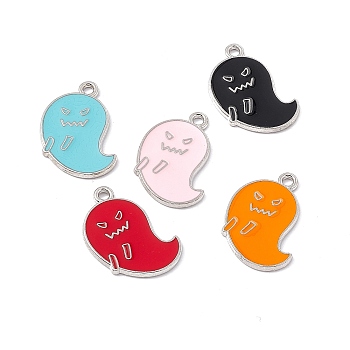 Alloy Pendant, with Enamel, Ghost Charm, Platinum, Mixed Color, 22x14x1.5mm, Hole: 1.8mm