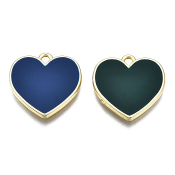 Spray Painted Alloy Pendants, Cadmium Free & Nickel Free & Lead Free, Light Gold, Heart, Mixed Color, 19x19x2.5mm, Hole: 1.6mm