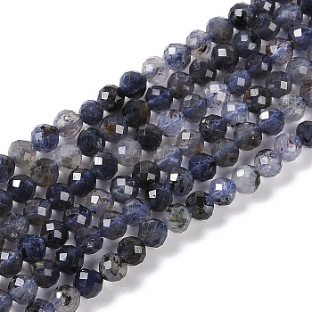 Natural Iolite Beads Strands, Faceted, Round, 4~4.5mm, Hole: 0.7mm, about 88~107pcs/strand, 14.80~15.59''(37.6~39.6cm)