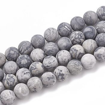 Natural Map Stone/Picasso Stone/Picasso Jasper Beads Strands, Frosted, Round, 8mm, Hole: 1mm, about 47pcs/strand, 15.5 inch