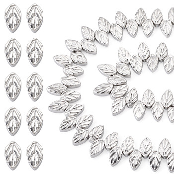 130Pcs 2 Strands Electroplate Glass Beads Strands, Leaf, Platinum Plated, 11.5x7x4.5mm, Hole: 0.6mm, about 65pcs/strand, 15.35''(39cm)