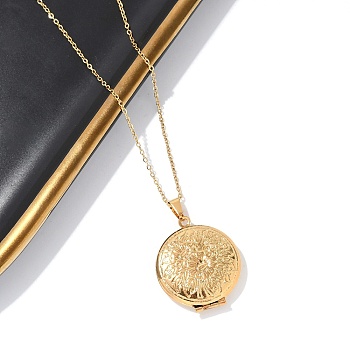 304 Stainless Steel Flat Round Locket Pendant Cable Chain Necklaces for Women, Golden, 18.11 inch(46cm), pendants: 32x27x7mm, inner diameter: 19mm