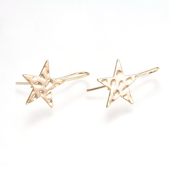 Brass Earring Hooks, Star, Nickel Free, Real 18K Gold Plated, 32x20x4mm, Hole: 1.8mm, 20 Gauge, Pin: 0.8mm