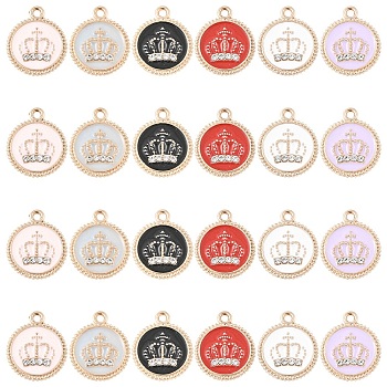 24Pcs 6 Colors Alloy Enamel Pendants, with Rhinestone, Flat Round, Golden, Mixed Color, 19.5x16.5x2mm, Hole: 1.8mm, 4pcs/color
