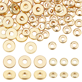 AHADERMAKER 100Pcs 2 Style Brass Beads, Long-Lasting Plated, Flat Round/Disc, Heishi Beads, Real 18K Gold Plated, 4~6x1.5mm, Hole: 1.6~1.8mm, 50pcs/style