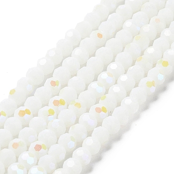 Opaque Glass Beads Strands, Faceted, Round, White, 6x5.5mm, Hole: 0.9mm, about 94~97pcs/strand, 21.06~21.18''(53.5~53.8cm)