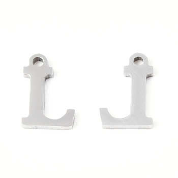 201 Stainless Steel Charms, Alphabet, Letter.L, 8.5x6x1mm, Hole: 1mm