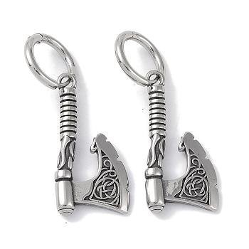 316 Surgical Stainless Steel Axe Hoop Earrings for Women, Antique Silver, 32x15.5mm