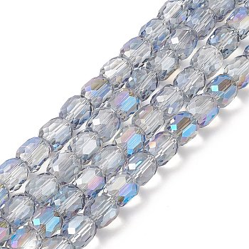 Electroplate Opaque Glass Beads, Faceted Barrel, Blue, 10x10mm, Hole: 1mm