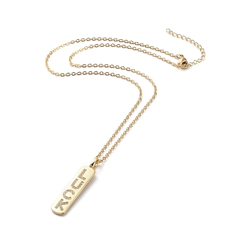 304 Stainless Steel Chain Necklaces, with Brass Micro Pave Cubic Zirconia Pendants, Rectangle with word LUCK, Golden, 17.7 inch(45cm)