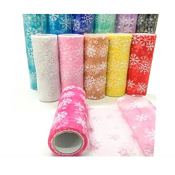 Snowflake Deco Mesh Ribbons, Tulle Fabric, Tulle Roll Spool Fabric For Skirt Making, Mixed Color, 6 inch(15cm), about 10yards/roll(9.144m/roll)