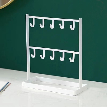 Iron Jewelry Display Rack, with Jewelry Tray, For Hanging Necklaces Earrings Bracelets, White, 7.5x20x24cm