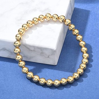 Brass Beaded Stretch Bracelets for Men Women, Real 18K Gold Plated, 1/4 inch(0.6cm), Inner Diameter: 2-1/8 inch(5.5cm)