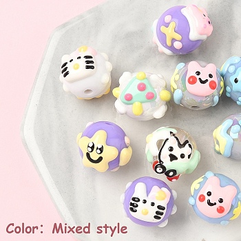 10Pcs 10 Styles Hand Painted Cartoon Opaque Acrylic with Enamel Beads, Mixed Shapes, Mixed Color, 15x17~19x18~20.5mm, Hole: 2.7~3mm, 10pcs/set