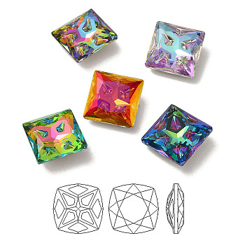 K9 Glass Rhinestone Cabochons, Point Back & Back Plated, Faceted, Square, Mixed Color, 18x18x7mm