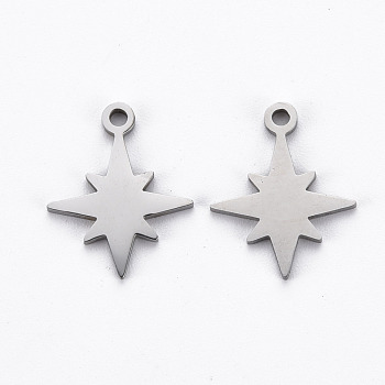 201 Stainless Steel Charms, Cut, Star, Stainless Steel Color, 15x12x1mm, Hole: 1.4mm