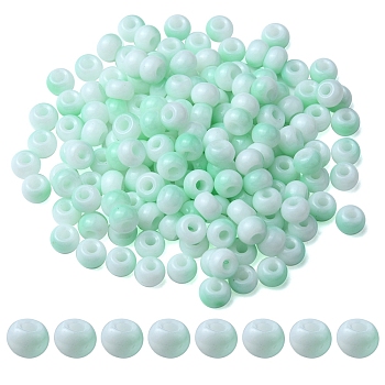 6/0 Opaque Glass Seed Beads, Round Hole, Rondelle, Light Green, 4~4.5x3~4mm, Hole: 0.8~1.5mm, 10g/box