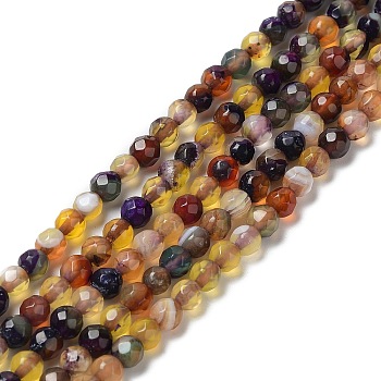 Natural Agate Beads Strands, Faceted Round, Dyed & Heated, Yellow, 4~4.2x4~4.1mm, Hole: 0.8mm, about 89~93pcs/strand, 14.37''(36.5cm)