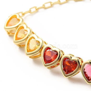 Colorful Cubic Zirconia Heart Link Bracelet(BJEW-E073-02G)-2