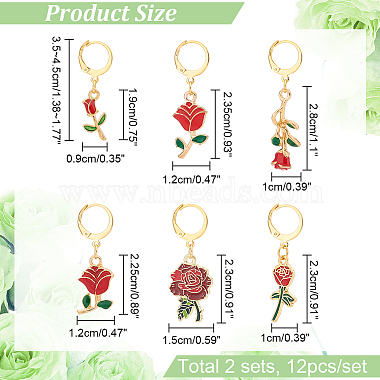 12Pcs 6 Style Valentine's Day Theme Alloy Enamel Rose Flower Charms Locking Stitch Markers(HJEW-PH01624)-2