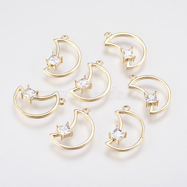 Real Gold Plated Clear Moon Brass+Cubic Zirconia Charms