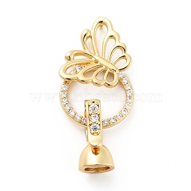 Butterfly with Ring Brass Micro Pave Clear Cubic Zirconia Fold Over Clasps(KK-G425-02)-2