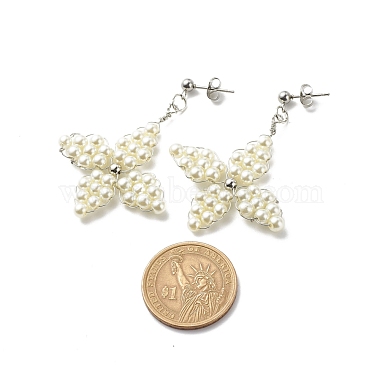 Glass Pearl Braided Star Stud Earrings(EJEW-JE04982-01)-4