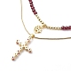 2Pcs 2 Style Cubic Zirconia Cross & Moon Pendant Necklaces Set with Natural Garnet Beaded(NJEW-JN04029)-4