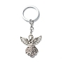 Tibetan Style Alloy Pendants Keychains, with Alloy Split Key Rings and Iron Open Jump Rings, Angel, Antique Silver, 10.2cm