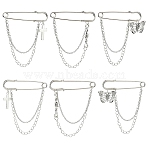 6Pcs 3 Styles Brass Shoe Decoration, with Iron Kilt Pins Brooch Clasps and Alloy Butterfly Cross Pendants, Platinum, 76~78mm, 2pcs/style(HJEW-CJ00068)