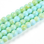 Baking Paint Glass Beads, Imitate Porcelain Beads, Round, Cyan, 4~4.5mm, Hole: 0.8mm(X1-DGLA-N003-4mm-C04)