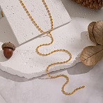 304 Stainless Steel Oval Ball Chain Y Necklaces for Women, Ion Plating(IP), Cadmium Free & Nickel Free & Lead Free, Golden, 15.87 inch(40.3cm)(NJEW-Z104-02G)